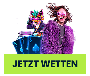 Farbenfrohe Szene mit Spielerin und Kartenmotiv mit Bezug auf den Wettigo Casino Willkommensbonus